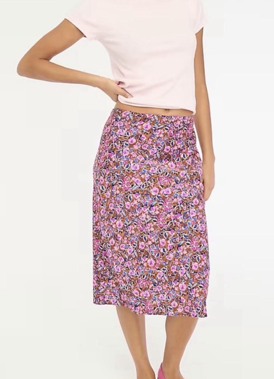 J Crew Factory Bias Slip Skirt •XS• Printed Antique Dark Floral Black Pink BT103